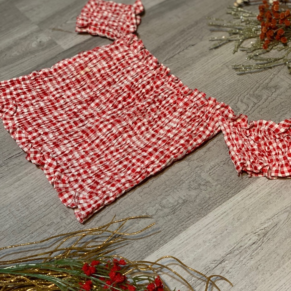 CROPPED GINGHAM SCRUNCH TOP